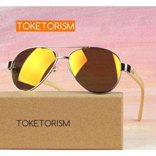 Toketorism pilot sunglasses mens travel sunglasses womens Bamboo glasses wood arms uv400 0402