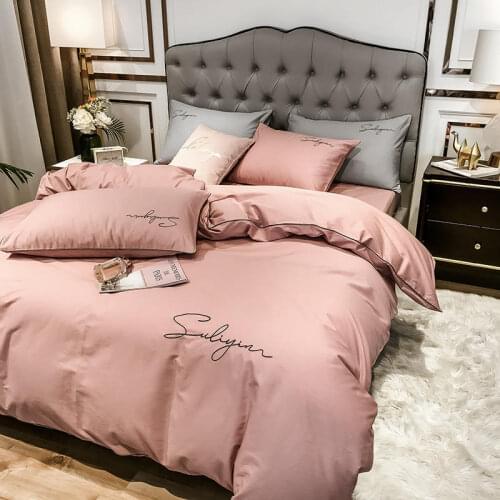 Wholesale Cotton Embroidered Solid Color Four-piece Bed Sheet Sheet Cotton Quilt Cover Bedding Can Be Issued on Behalf Of