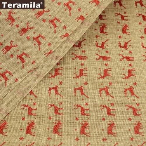 Teramila Composite Fabric Gold Foil Printed Shining Christmas Red Deers DIY for Bag Crafts Sewing 50cmx150cm/piece Textile Cloth