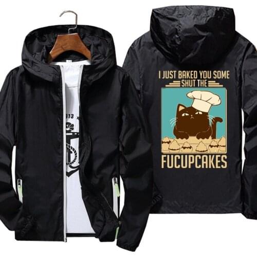 Cat I Just Baked You Some Shut the Fucupcakes Plus Size Thin Reflective Sunscreen Windbreaker Skin Ultra Light Mens Jacket Coat