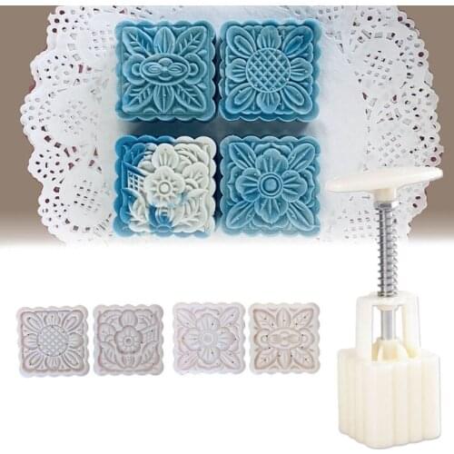 Three-dimensional Thickened Plastic Material Moon Cake Mould Flowers and Grass Shape Cantonese Hand Pressure 125g Baking