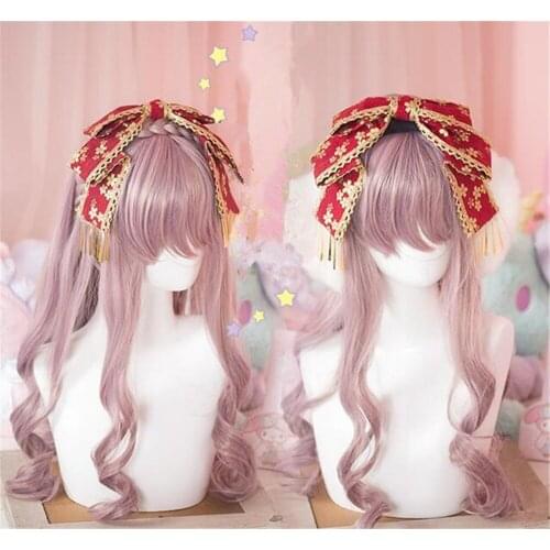 Vinatge Wine Red Gold stamping Cherry Blossom Hair Ornaments Lolita Girl bow KC Hairpin B1452