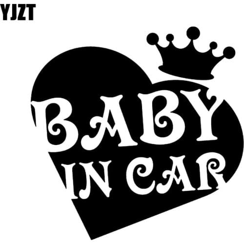 YJZT 12.7CM*12.6CM BABY IN CAR Decal Vinyl The Crown Of Personality Love Car Sticker Black/Silver C10-00746