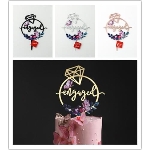 Mirror Gold " Engaged " Cake Topper for Engagement Party Decoration Cake Decorating Wedding Cake Topper