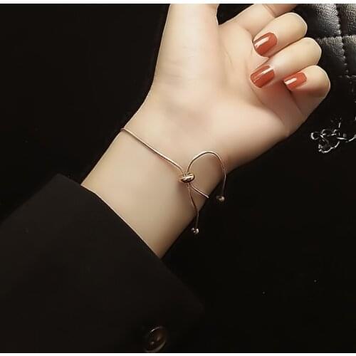 Bracelet for Women Bead Adjustable Wrist Chain Stainless Steel Jewelry Gold Rose Gold Silver Color Vintage Mistress Gift(GB442)