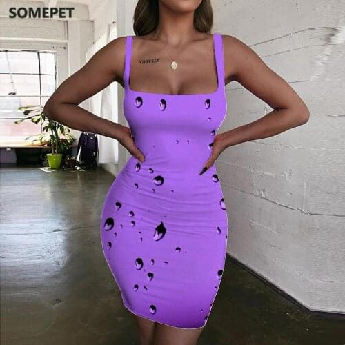 SOMEPET Raindrop Dresses Women Purple Bodycon Dress Psychedelic Halter Sleeveless Art Sundress Womens Clothing Party Vintage