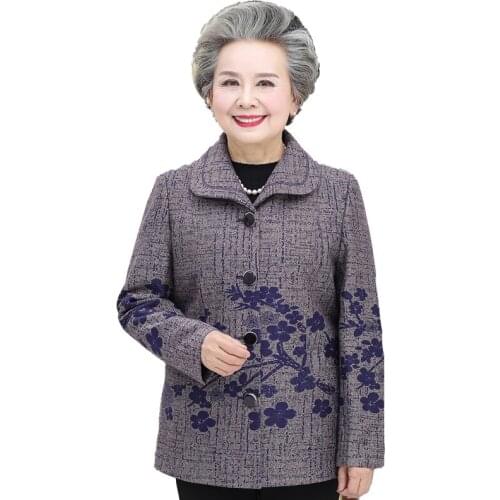 Middle age clothing Spring autumn New Woolen coat Long sleeve Tops Large size women Single-breasted Ladies coats Free shipping