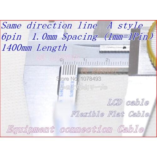 1.0mm Spacing +1400mm Length +6Pin A / same direction line Soft wire FFC Flexible Flat Cable. 6P*1.0A*1400MM