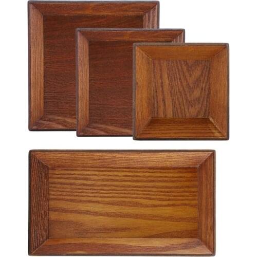 1Pc Square Wooden Dishes Sushi Plate Snacks Dried Cake Plates Tray Dessert Plate Unique Wooden Texture for Home Tableware