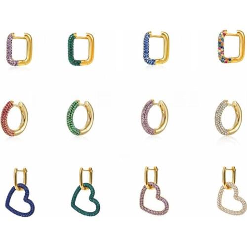 925 Sterling Silver Micro-inlaid Zircon Earring Trendy European and American Geometric Circle Colorful Big Heart Hoop Earring