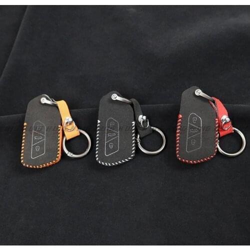 1pcs Suede leather car key Smart Key Case Key Fob Holder Cover Trim For VW Volkswagen Golf 8 Mk8 2020 3 Buttons Smart Key