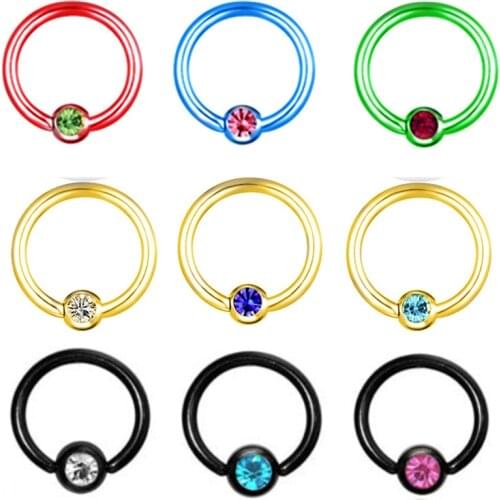 2PCS Stainless steel crystal captive bead ring lot 16G nose piercing hoop with ball cartilage earring hoop helix piercing tragus