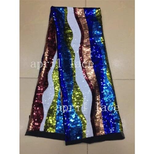 2018 new stock zpp007-1# 5 yards luxury mix color sequin embroidery tull mesh african lace for sawing bridal wedding dress
