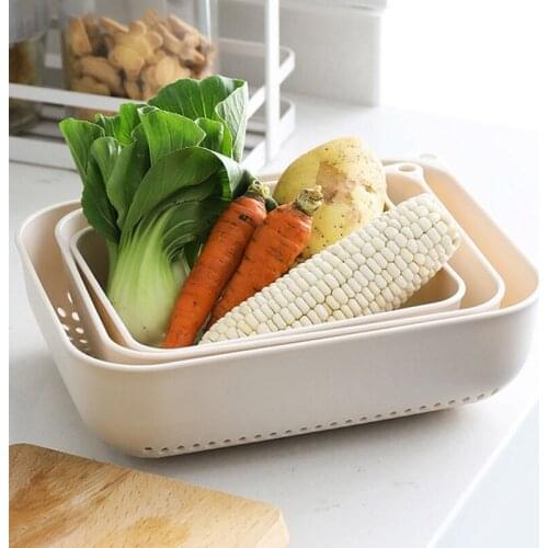 3pcs/set Plastic Drain Basket Kitchen Bowl Vegetable Fruit Washing Strainer Tray Kitchen Vegetable Fruit Drain Storage Organizer