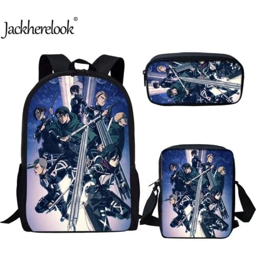 Jackherelook Cartoon attack on titan Print 3pcs School Bag for Boys Backpack Children 3Sets Bookbags Kids Schoolbag Mochilas