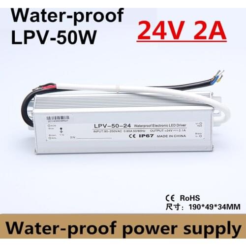 50W AC-DC 24V 2A Waterproof IP67 Electronic Driver outdoor use power supply led strip transformer adapter for underwater light