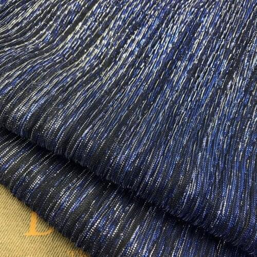 2 meters 150cm 59" width silver blue shiny ultra-fine pleated accordion mesh tulle fabric evening dress clothes materials MM444