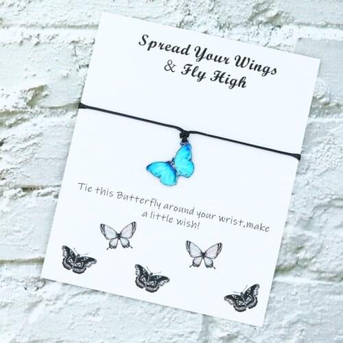Butterfly Wish Bracelet Affirmation Butterfly Charm Bracelet Simple Butterfly Jewelry for Women Men Friendship Affirmation Gift