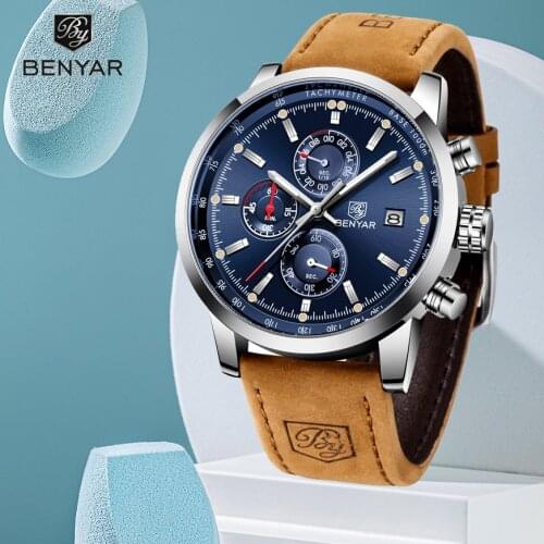 BENYAR Luxury Brand men watches stainless steel Chronograph Watch waterproof Casual Business Quartz Wrist Watch men Reloj Hombre