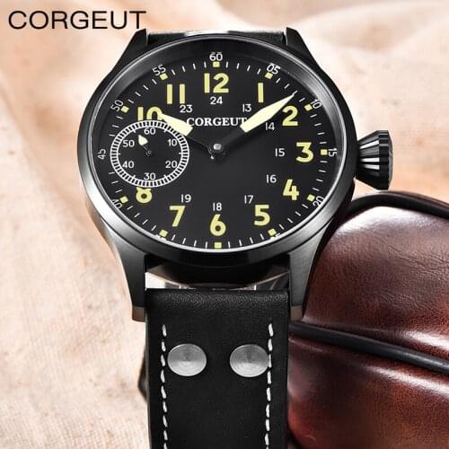 CORGEUT Automatic Seagull Movement Pilot Watch Black Dial Sapphir Luminous 42mm Case Fashion waterproof Automatic Winding Clock