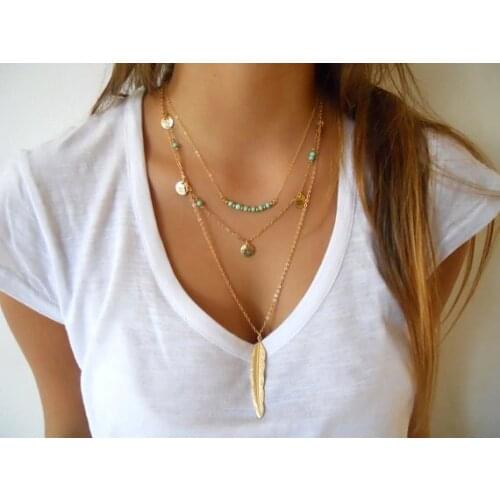 DIY Jewelry New Fashion cheap crystal Beads Glaze Necklaces Leaf 3 Layer Necklace multilayer Necklaces for women