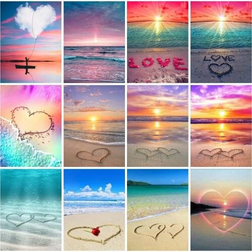 EverShine Diamond Paitning Sea Cross Stitch Diamond Mosaic Landscape Rienstones Art Handmade Bead Embroidery Beach Home Decor