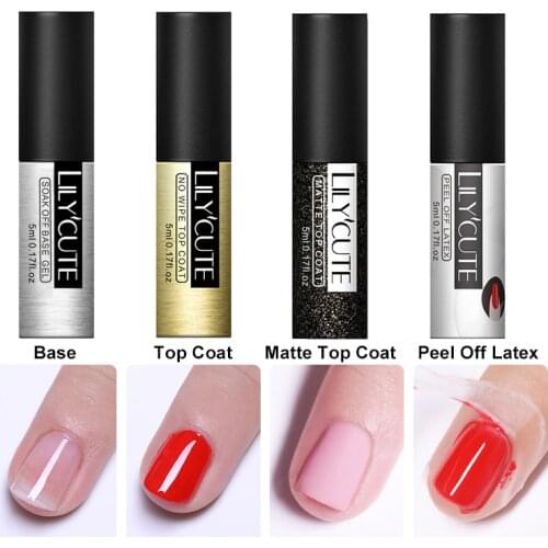 LILYCUTE 5ML Top Base Coat Soak Off UV Gel Nail Polish Semi Permanent Peel Off Latex No Wipe Cracking Remove Base Coat Varnish