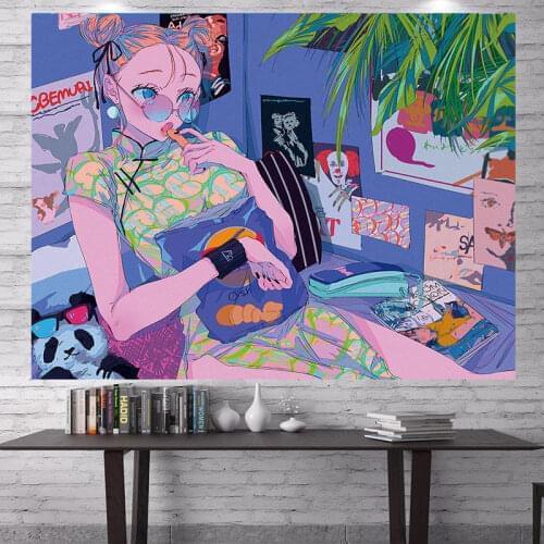 Tapestry Pink Girl Kawaii Cute Home Decor Custom Bedroom Decorative The Moon Tapestry Anime Tapestri Wall Hanging Landscape