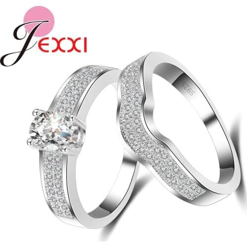 Hot Selling 925 Sterling Silver Engagement Ring Set Cubic Zircon Stone Jewelry Bague Best Gift for Ladies Promotions