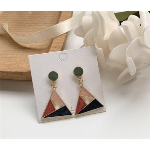 Classic Pink Contrast Color Hollow Geometric Triangle Drop Earrings Korean Fashion Pendent Earrings for Women Girls Ear Jewelry