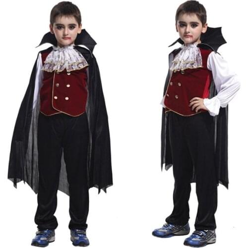 3 Piece Cool Children Vampire Costume Red Top Pants Cape Boys Alexander Prince Devil Cosplay Cute Kids Halloween Christmas Gifts