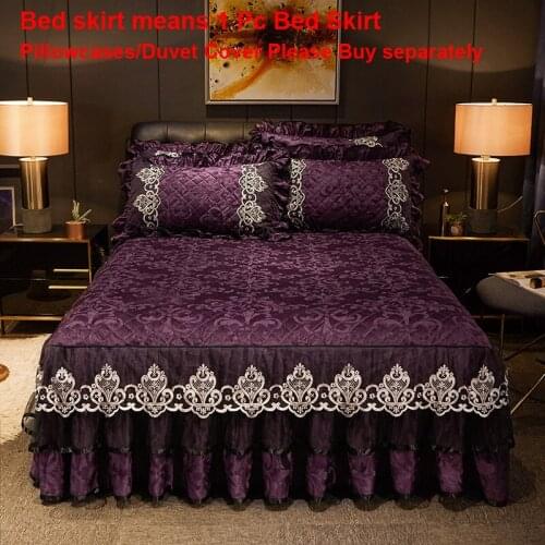 European Beddings Queen Size Bed Sheets Set Velvet Thickened Lace Bed Skirt for Home Luxury Embroidery Bedspread Pillowcases