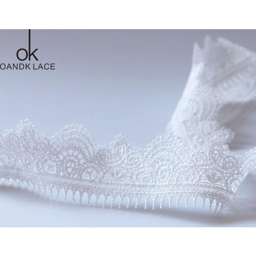 Buena Suerte High Quality 3YARD White Silk Embroidered Lace Ribbon Milk Lace Fabric Sewing Applique Lace Wedding DIY