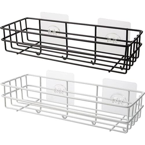 Multifunction Iron Bathroom Shower Wall Mounting Shelf Rack Storage Punch Free Basket Rustproof