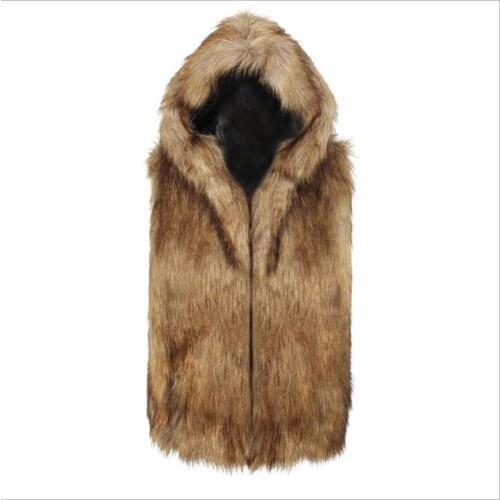 Men Winter Autumn Imitation Fur Sleeveless Jacket Hooded Large Size Male Fake Fur Vest Autumn Winter Man-Made Fur Vest K1289