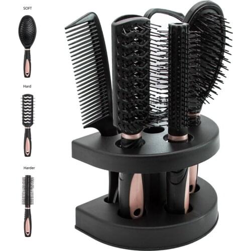In Stock 5 Pcs Salon Styling Set Women Travel Makeup Adults Hair Brush With Holder Home Portable Anti-Static Combs Mirror Tool