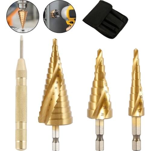 5pcs 3-12mm 4-12mm 4-20mm HSS Straight Groove Step Drill Bit Set Titanium Coated Wood Metal Hole Cutter Core Drill Bit Set