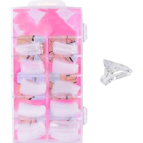 100pcs/box Fake Nail Tips For Polygels Extension Builder Nail Form With 3pcs Clips Holder Nail Art Tools Set Transparent