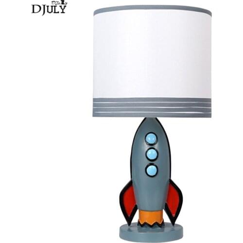American rocket resin table lamp fabric lampshade cartoon children bedroom bedside lamps led desk light for kids study dorm room