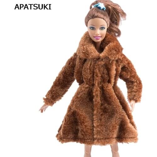 Dark Brown Dolls Outfits Clothes For Barbie Doll Clothing Fur Coat Doll Dresses For Barbie 1/6 BJD Doll Accessories Kids Toy