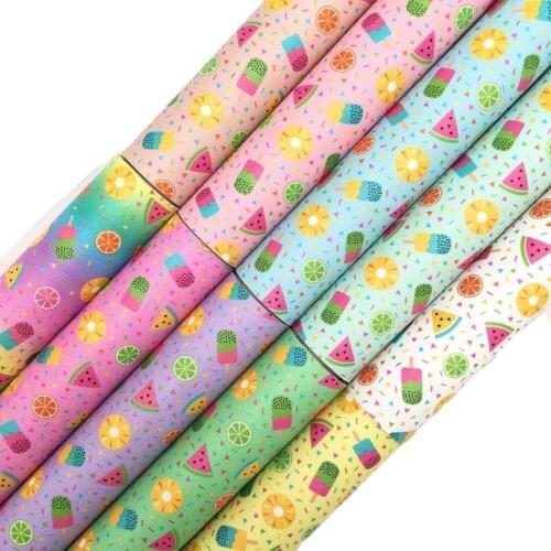 Onefly Wholesales Dropshipping Leather Supplier Sprinkles Watermeleon Lemon Printed Synthetic Leather Faux Sheets Bow DIY FZ168