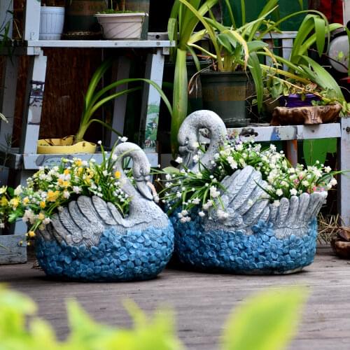 Pastoral Cement Swan Flowerpot Garden Decoration Large Succulent Green Plant Potted Ornaments Outdoor Balcony Fuenishing Crafts