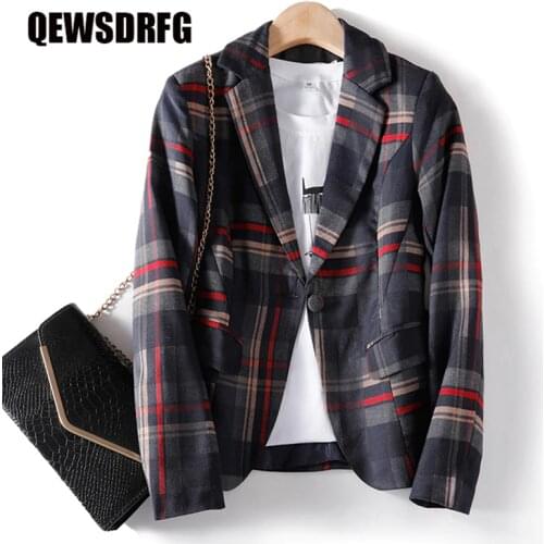 New Autumn Blazer Women Office Wear Comfortable High-quality Plaid Jacket with Pocket Lady Style Blazer Women Wear Coat