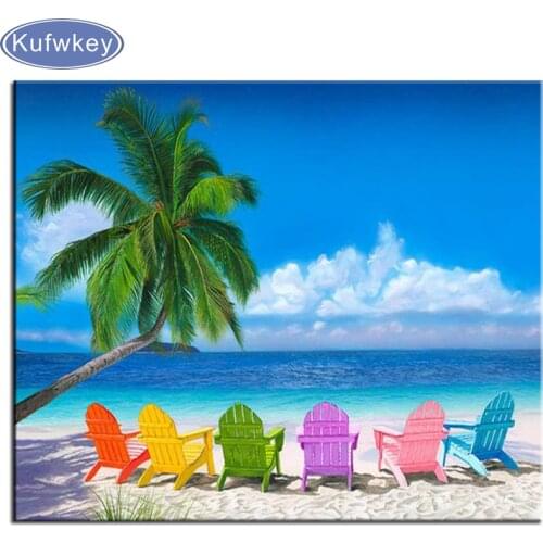 Full Round/square 5D DIY diamond embroidery cross stitch Beach Wall Decor Chair,Beach Chair diamond mosaic kit home decor