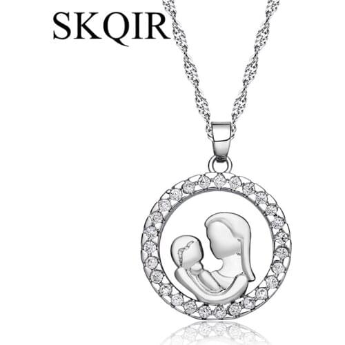 Clear CZ Gold Silver Color Mom Holding Baby Pendant Love My Mama Mum Birthday Kolye Femme Jewelry For Mothers Day Gift Necklace