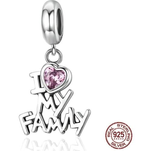 Real 925 Sterling Silver I Love My Family Beads Dangle Fit Original Charm Bracelet Pendant Jewelry Gift SCC22251