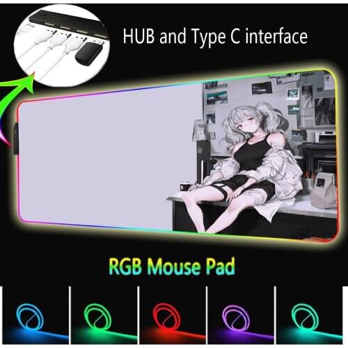 RGB Mausepad Anime Purple Keyboard Kawaii Deskmat with USB Hub 4 Ports Desk Accessories LED Backlight Mouse Pad One Piece Hyperx