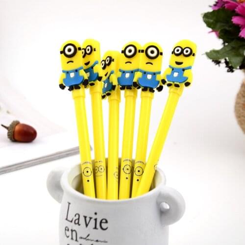 4 Pcs Creative Yellow Single-eyed Black Gel Pen Yellow Cap Student Cute Cartoon Pen Kawaii School Supplies