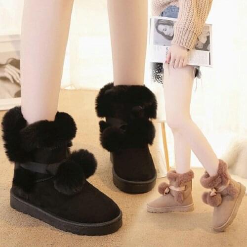 Boots Women Winter Warm Snow Boots Female Boots Solid Bowtie Platform Slip On Shoes Ladies Butterfly Boots 2019