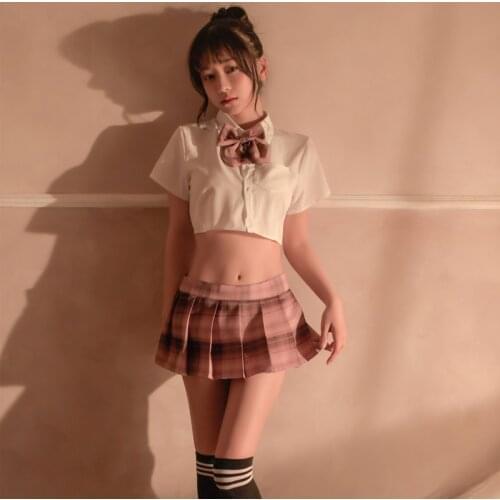 Sexy Cheerleader Plaid Costumes Japanese Style Cosplay Student Uniform Cute School Girls Mini Skirt Schoolgirl Role Play Dress